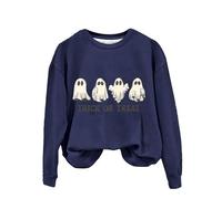 Halloween Sweatshirt For Women Ghost Trick Or Treat Printed Crewneck Long Sleeve Sweatshirts Costumes Adult Pullover 2025 Outfits Ladies (Navy, XXL) Pumpkin T Shirt