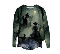 Halloween Sweatshirt For Women Ghost Witch 3d Printed Graphic Crewneck Tops Sweatshirts Costumes Outfits Pullover Ladies 2025 Adult (Green, L) Halloween Accessories Adult Women