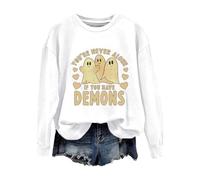 Halloween Sweatshirt For Women Ghost You're Never Alone If You Have Demons Printed Crewneck Sweatshirts Adult Costumes 2025 Pullover Ladies Outfits (White, S) Army Halloween Costume Women