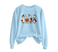 Halloween Sweatshirt for Women Ghosts Pumpkin Graphic Shirt Cute Spooky Season Long Sleeve Fall Pullover Tops Light Blue