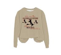 Halloween Sweatshirt For Women Granddaughters To The Witches Printed Long Sleeve Crewneck Sweatshirts Costumes 2025 Adult Ladies Outfits Pullover (Beige, XL) Halloween Tshirts Women