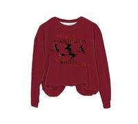 Halloween Sweatshirt For Women Granddaughters To The Witches Printed Long Sleeve Crewneck Sweatshirts Costumes 2025 Adult Ladies Outfits Pullover (Red, 3XL) Halloween Cat Costumes Adult Women