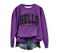 Halloween Sweatshirt For Women Hello Pumpkin Heart Graphic Printed Crewneck Sweatshirts Costumes Pullover 2025 Ladies Outfits Adult (Purple, S) Halloween Women