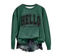 Halloween Sweatshirt For Women Hello Pumpkin Heart Graphic Printed Crewneck Sweatshirts Costumes Pullover 2025 Ladies Outfits Adult (Green, XL) Halloween Jumper