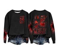 Halloween Sweatshirt For Women Im Ok It's Not My Blood Bloody Pumpkin Face Crewneck Cute Sweatshirts Costumes Pullover Outfits 2025 Adult Ladies (Black, S) Halloween Costume Women