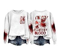 Halloween Sweatshirt For Women Im Ok It's Not My Blood Bloody Pumpkin Face Crewneck Cute Sweatshirts Costumes Pullover Outfits 2025 Adult Ladies (White, M) Halloween Dress