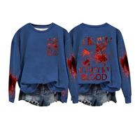 Halloween Sweatshirt For Women Im Ok It's Not My Blood Bloody Pumpkin Face Crewneck Cute Sweatshirts Costumes Pullover Outfits 2025 Adult Ladies (Blue, M) Girls Halloween Costume