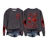 Halloween Sweatshirt For Women Im Ok It's Not My Blood Bloody Pumpkin Face Crewneck Cute Sweatshirts Costumes Pullover Outfits 2025 Adult Ladies (Dark Gray, XXL) Pumpkin Costume Adult