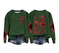 Halloween Sweatshirt For Women Im Ok It's Not My Blood Bloody Pumpkin Face Crewneck Cute Sweatshirts Costumes Pullover Outfits 2025 Adult Ladies (Green, XL) Halloween Costumes Adults