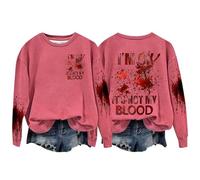 Halloween Sweatshirt For Women Im Ok It's Not My Blood Bloody Pumpkin Face Crewneck Cute Sweatshirts Costumes Pullover Outfits 2025 Adult Ladies (Hot Pink, M) Couples Halloween Costumes 2025