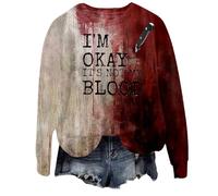 Halloween Sweatshirt For Women I'm Okay It's Not My Blood Bloody Pumpkin Face Cute Crewneck Sweatshirts Costumes Pullover Adult Ladies 2025 Outfits (Beige, S) Halloween Accessories Adult