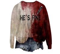 Halloween Sweatshirt For Women I'm Okay It's Not My Blood Bloody Pumpkin Face Cute Crewneck Sweatshirts Costumes Pullover Adult Ladies 2025 Outfits (Grey, 5XL) Ladies Plus Size Halloween Costume