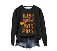 Halloween Sweatshirt For Women Its Just A Bunch Of Hocus Pocus Printed Crewneck Sweatshirts Costumes Pullover 2025 Adult Outfits Ladies (Black, L) Halloween Sweatshirt For Women