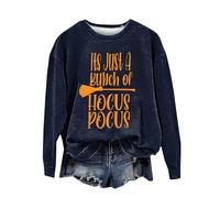 Halloween Sweatshirt For Women Its Just A Bunch Of Hocus Pocus Printed Crewneck Sweatshirts Costumes Pullover 2025 Adult Outfits Ladies (Navy, M) Halloween Costumes Pumpkin