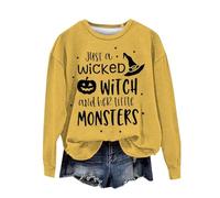 Halloween Sweatshirt For Women Just A Wicked Witch And Her Little Monsters Printed Crewneck Sweatshirts Adult Costumes Outfits Pullover Ladies 2025 (Yellow, XL) Black Halloween Dress