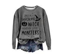 Halloween Sweatshirt For Women Just A Wicked Witch And Her Little Monsters Printed Crewneck Sweatshirts Adult Costumes Outfits Pullover Ladies 2025 (Grey, S) Pumpkin Jumper Women