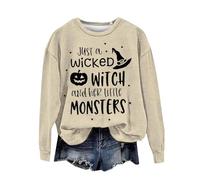 Halloween Sweatshirt For Women Just A Wicked Witch And Her Little Monsters Printed Crewneck Sweatshirts Adult Costumes Outfits Pullover Ladies 2025 (Beige, S) Halloween Capes For Women