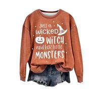 Halloween Sweatshirt For Women Just A Wicked Witch And Her Little Monsters Printed Crewneck Sweatshirts Adult Costumes Outfits Pullover Ladies 2025 (Orange, L) Sexy Womens Halloween Costumes