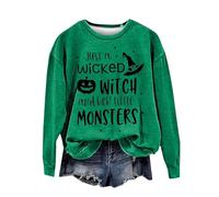 Halloween Sweatshirt For Women Just A Wicked Witch And Her Little Monsters Printed Crewneck Sweatshirts Adult Costumes Outfits Pullover Ladies 2025 (Green, XXL) Halloween Costume Womens Sexy