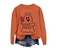 Halloween Sweatshirt For Women Ladies Ghost Sweatshirt Loose Novelty Sweater Haunted Long Sleeve Fall Warm Tee Top Halloween Cosplay Gathering Clothes (Orange, S)