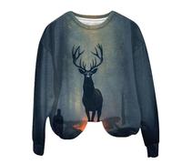 Halloween Sweatshirt For Women Mummy Deer Moon 3d Printed Graphic Crewneck Tops Sweatshirts Costumes Outfits 2025 Ladies Adult Pullover (Hot Pink, S) Womens Halloween Tshirt