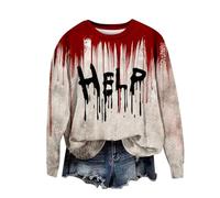 Halloween Sweatshirt For Women Not My Blood Bloody Pumpkin Face Cute Crewneck Skeleton Sweatshirts Costumes Pullover Ladies Adult 2025 Outfits (Pink, S) Halloween Costume Womens