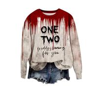 Halloween Sweatshirt For Women Not My Blood Bloody Pumpkin Face Cute Crewneck Skeleton Sweatshirts Costumes Pullover Ladies Adult 2025 Outfits (Purple, XXL) Girls Pumpkin Costume