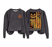 Halloween Sweatshirt For Women Pumpkin Face American Flag Tree Printed Crewneck Casual Sweatshirts Adult Ladies 2025 Pullover Costumes Outfits (Dark Gray, XXL) Halloween Leggings