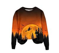 Halloween Sweatshirt For Women Pumpkin Face Bats Moon Printed Crewneck Long Sleeve Casual Sweatshirts Adult Ladies Costumes Outfits 2025 Pullover (C, S) Sexy Halloween Costumes Women Corset