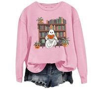 Halloween Sweatshirt For Women Pumpkin Face Ghost Book Printed Crewneck Sweatshirts Adult Outfits Ladies Pullover Costumes 2025 (Pink, XL) Halloween Fleece Blanket