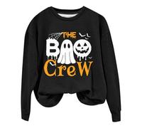 Halloween Sweatshirt For Women Pumpkin Face Ghost The Boo Crew Printed Crewneck Sweatshirts Adult Outfits Ladies Pullover 2025 Costumes (Black, L) Halloween Fleece Blanket