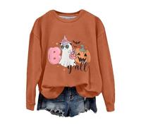 Halloween Sweatshirt For Women Pumpkin Face Ghost Yall Bat Printed Crewneck Casual Sweatshirts Adult Outfits Ladies 2025 Pullover Costumes (Orange, L) Adult Pumpkin Costumes Women