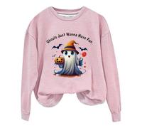 Halloween Sweatshirt For Women Pumpkin Face Ghouls Just Wanna Have Fun Ghost Printed Crewneck Sweatshirts Adult Ladies Pullover Outfits Costumes 2025 (Pink, L) Adult Halloween Costume