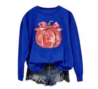 Halloween Sweatshirt For Women Pumpkin Face Printed Long Sleeve Crewneck Fall Casual Sweatshirts Costumes 2025 Adult Outfits Ladies Pullover (Blue, XXL) Halloween Blanket Throw