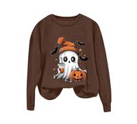 Halloween Sweatshirt For Women Pumpkins Face Coffee Ghost Bats Printed Crewneck Casual Sweatshirts Adult Pullover Outfits Costumes 2025 Ladies (Brown, M) Halloween Costumes For Ladies