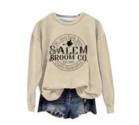 Halloween Sweatshirt For Women Sky Above Earth Below Quality Handcrafted Salem Broom Co Printed Crewneck Sweatshirts Costumes 2025 Outfits Adult Ladies (Beige, M) Womens Scary Halloween Costumes