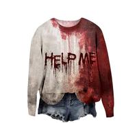 Halloween Sweatshirt For Women The End Bloody Pumpkin Face Cute Crewneck Skeleton Sweatshirts Costumes Pullover Ladies Outfits 2025 Adult (Watermelon Red, XXL) Cat Halloween Costume For Women