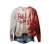 Halloween Sweatshirt For Women The End Bloody Pumpkin Face Cute Crewneck Skeleton Sweatshirts Costumes Pullover Ladies Outfits 2025 Adult (Red, L) Pumpkin Dress Women