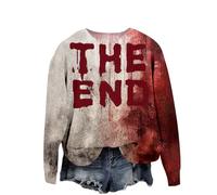 Halloween Sweatshirt For Women The End Bloody Pumpkin Face Cute Crewneck Skeleton Sweatshirts Costumes Pullover Ladies Outfits 2025 Adult (Hot Pink, XXL) Halloween Dress Women