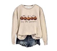 Halloween Sweatshirt For Women The Season Pumpkin Face Printed Crewneck Long Sleeve Sweatshirts Adult Costumes Pullover 2025 Ladies Outfits (Beige, M) Halloween Hat