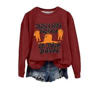Halloween Sweatshirt For Women There's Some Horrors In This House Pumpkin Face Printed Sweatshirts Adult Costumes 2025 Pullover Outfits Ladies (Wine, S) Halloween Fleece Blanket