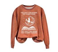 Halloween Sweatshirt For Women They Didn't Burn Witghes They Burned Witch Printed Crewneck Sweatshirts Costumes Outfits Pullover Adult Ladies 2025 (Red, L) Halloween Jumper