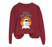Halloween Sweatshirt For Women This Is Some Boo Sheet Ghost Moon Bat Printed Crewneck Fall Sweatshirts Costumes 2025 Pullover Ladies Outfits Adult (Wine, XL) Gothic Halloween Costumes For Women
