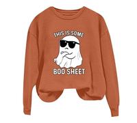 Halloween Sweatshirt For Women This Is Some Boo Sheet Ghost Printed Crewneck Fall Sweatshirts Costumes 2025 Ladies Adult Outfits Pullover (Orange, S) Halloween Tshirts Women