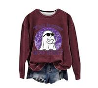 Halloween Sweatshirt For Women This Is Some Boo Sheet Ghost Printed Crewneck Long Sleeve Sweatshirts Adult Costumes Outfits 2025 Ladies Pullover (Wine, XXL) Halloween Clothes Women