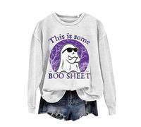 Halloween Sweatshirt For Women This Is Some Boo Sheet Ghost Printed Crewneck Long Sleeve Sweatshirts Adult Costumes Outfits 2025 Ladies Pullover (White, XL) Girls Halloween Costume 11-12