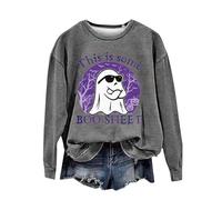 Halloween Sweatshirt For Women This Is Some Boo Sheet Ghost Printed Crewneck Long Sleeve Sweatshirts Adult Costumes Outfits 2025 Ladies Pullover (Grey, S) Pumpkin Outfit Adult