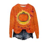 Halloween Sweatshirt For Women Tie Dye Pumpkin Face Printed Long Sleeve Crewneck Fall Sweatshirts Costumes 2025 Ladies Outfits Adult Pullover (Orange, L) Womens Halloween Jumper
