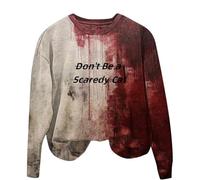 Halloween Sweatshirt For Women Trick Or Treating Bloody Crewneck Skeleton Pumpkin Face Cute Sweatshirts Costumes Pullover Outfits Ladies Adult 2025 (Khaki, 4XL) Halloween Costumes Adults