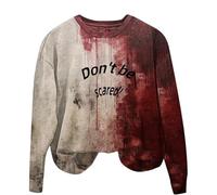 Halloween Sweatshirt For Women Trick Or Treating Bloody Crewneck Skeleton Pumpkin Face Cute Sweatshirts Costumes Pullover Outfits Ladies Adult 2025 (Black, XL) Women's Halloween Costumes